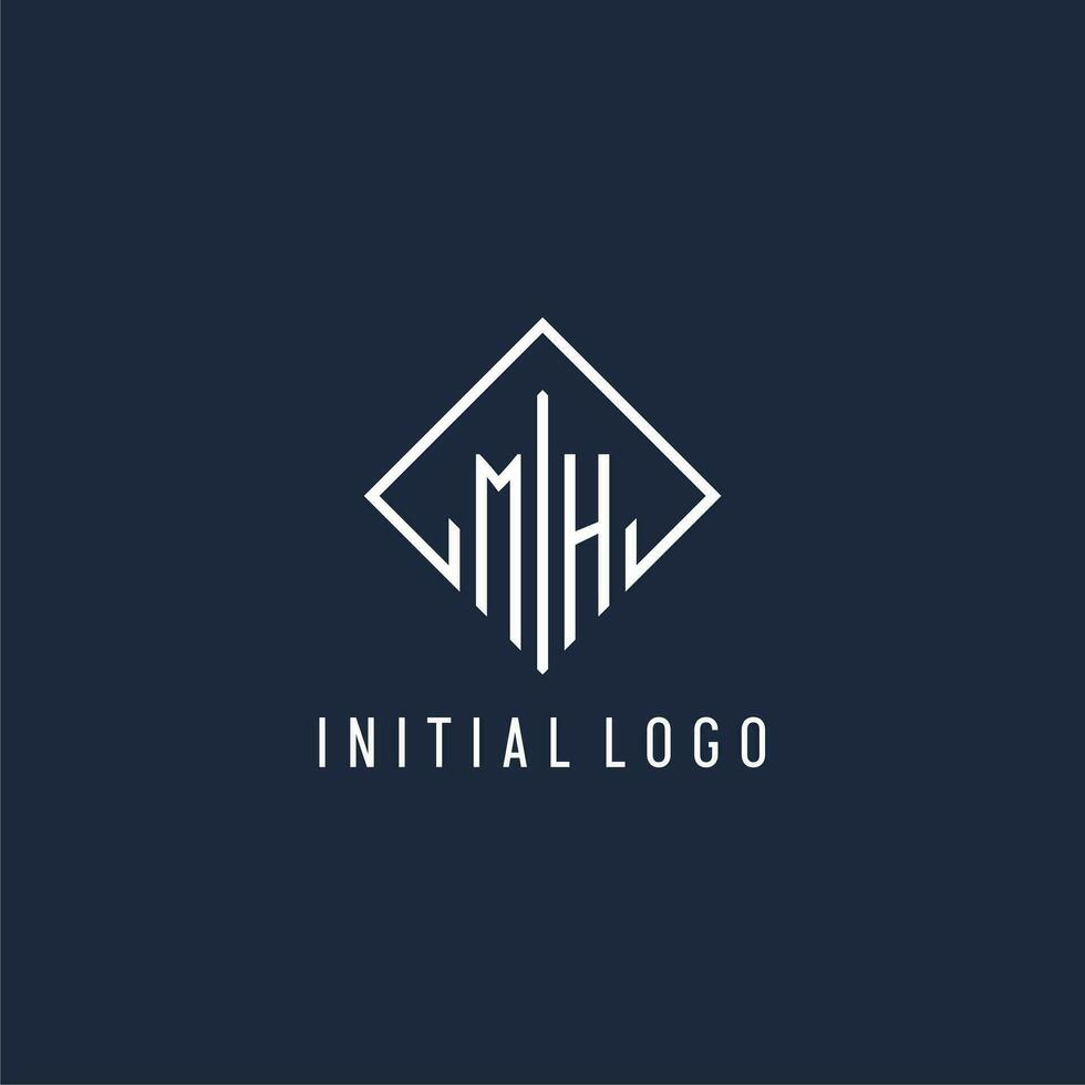 MH initial logo with luxury rectangle style design vector