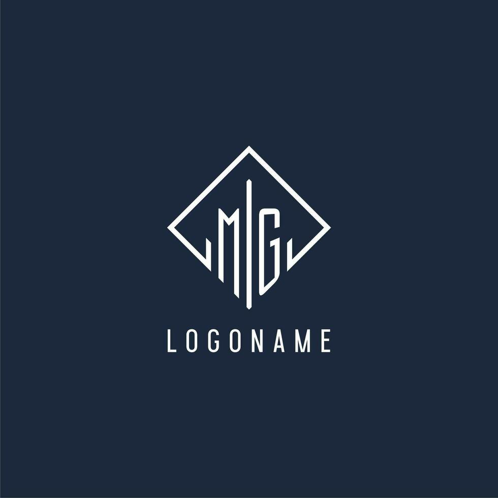 MG initial logo with luxury rectangle style design vector
