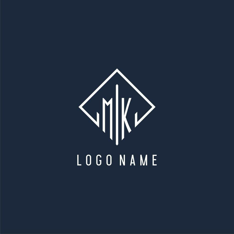 MK initial logo with luxury rectangle style design vector