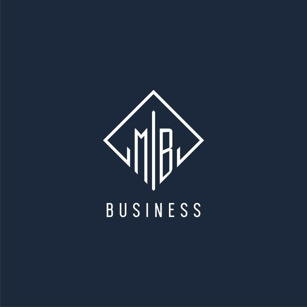 MB initial logo with luxury rectangle style design vector