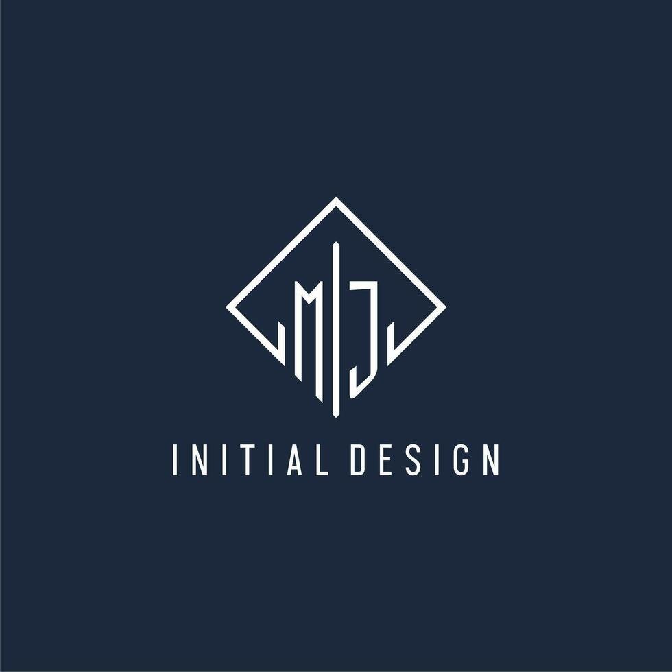 MJ initial logo with luxury rectangle style design vector