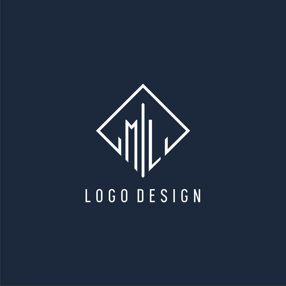 ML initial logo with luxury rectangle style design vector