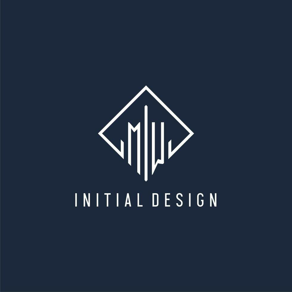 MW initial logo with luxury rectangle style design vector