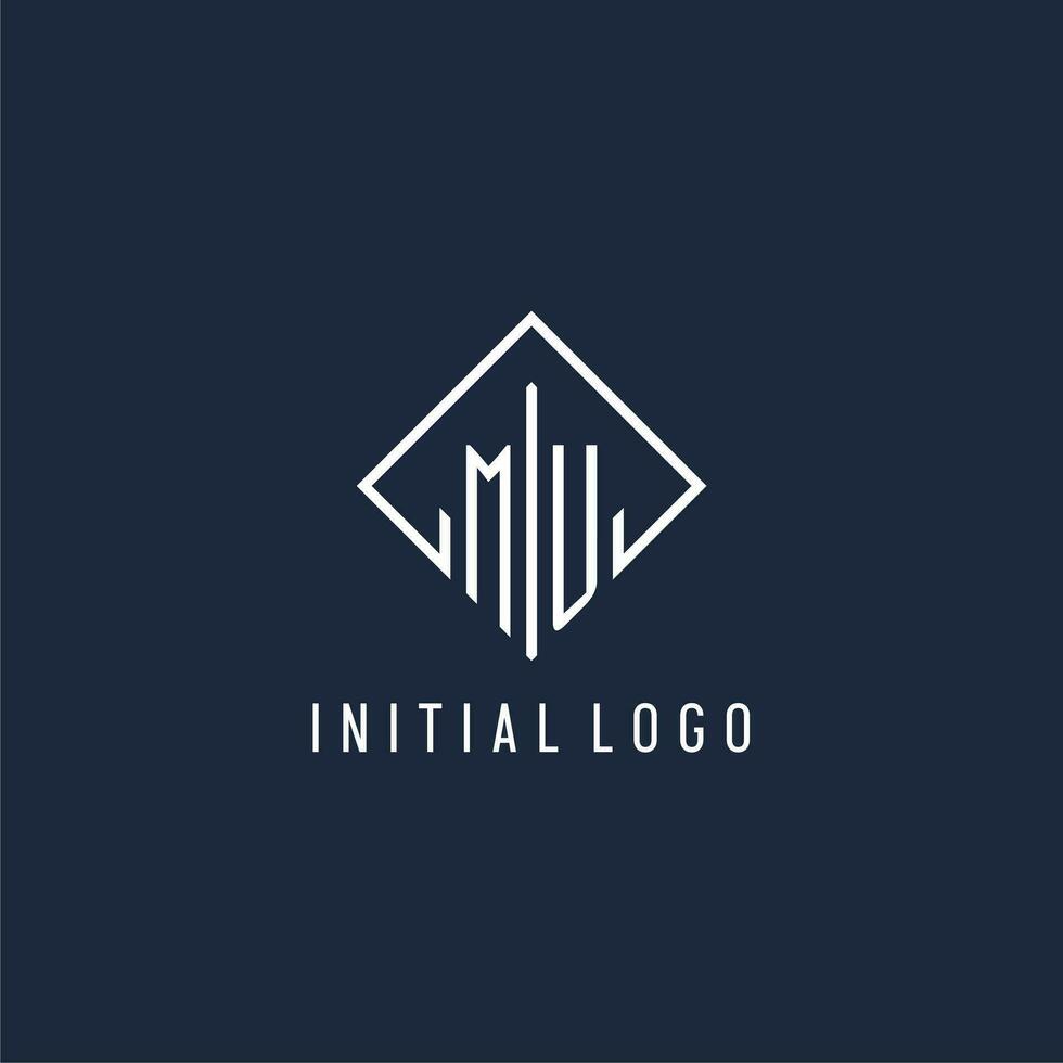 MU initial logo with luxury rectangle style design vector