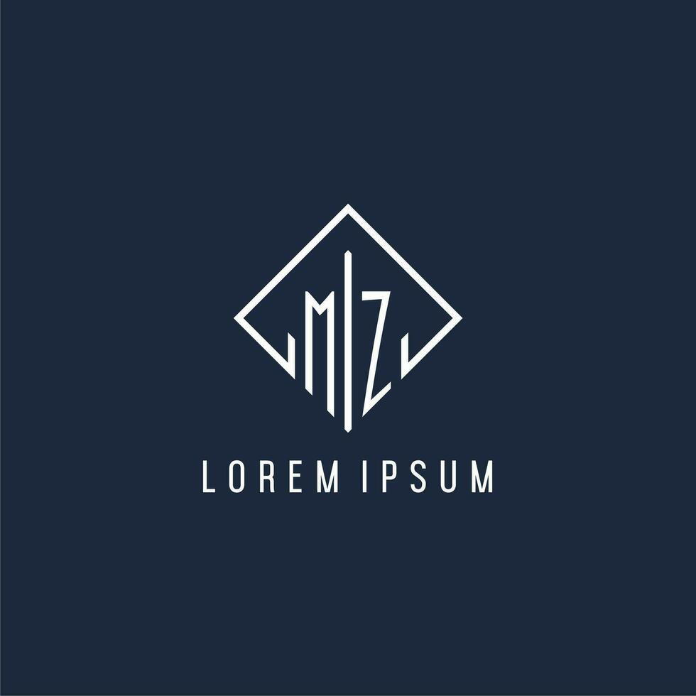 MZ initial logo with luxury rectangle style design vector