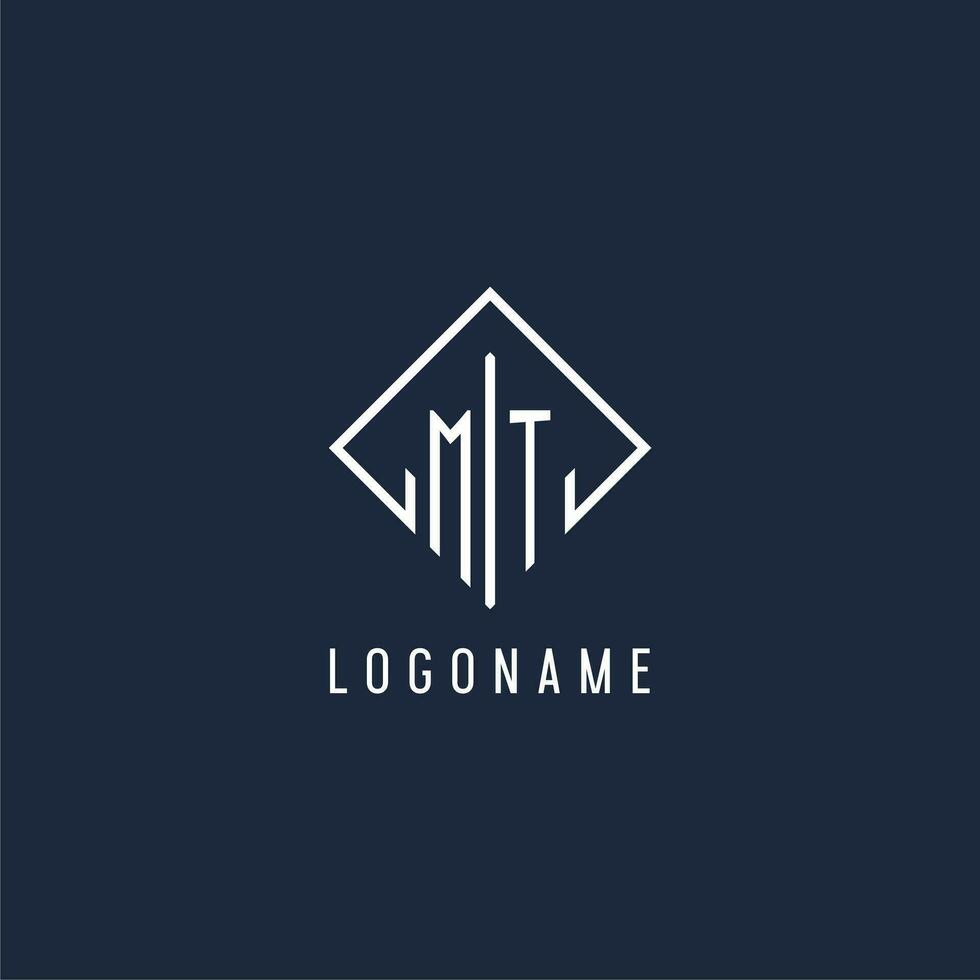 MT initial logo with luxury rectangle style design vector