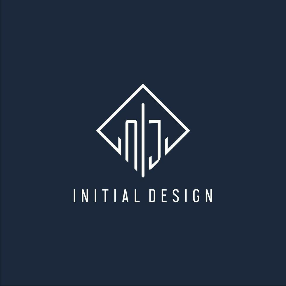 NJ initial logo with luxury rectangle style design vector