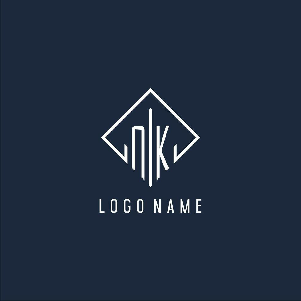 NK initial logo with luxury rectangle style design vector