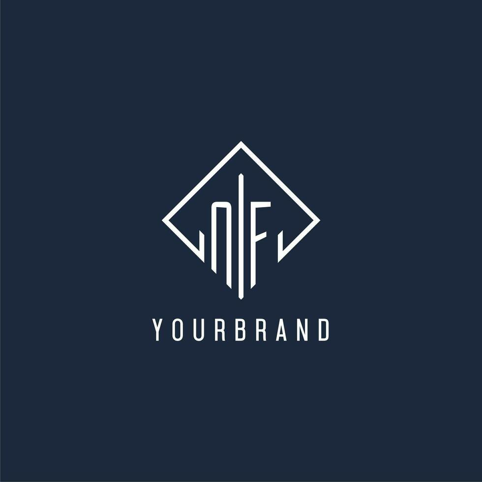 NF initial logo with luxury rectangle style design vector