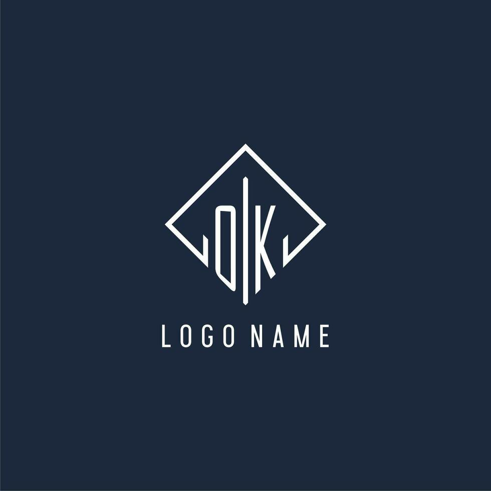 Okay inicial logo con lujo rectángulo estilo diseño vector