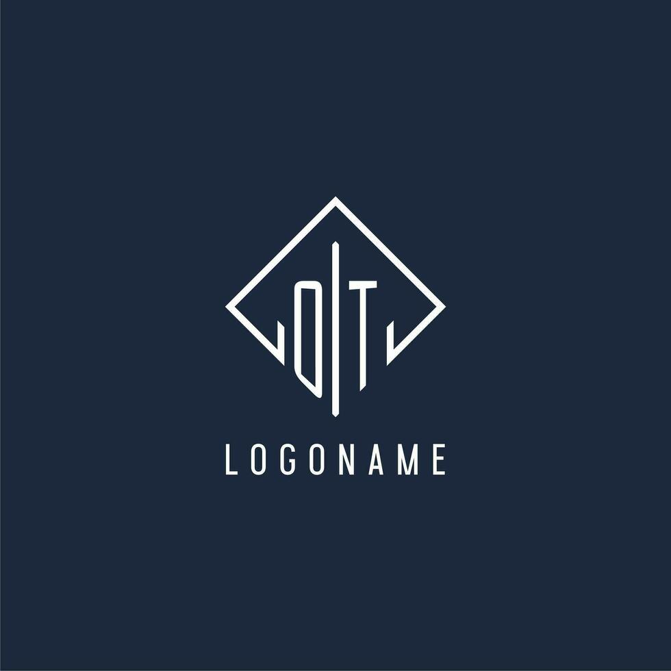 OT initial logo with luxury rectangle style design vector