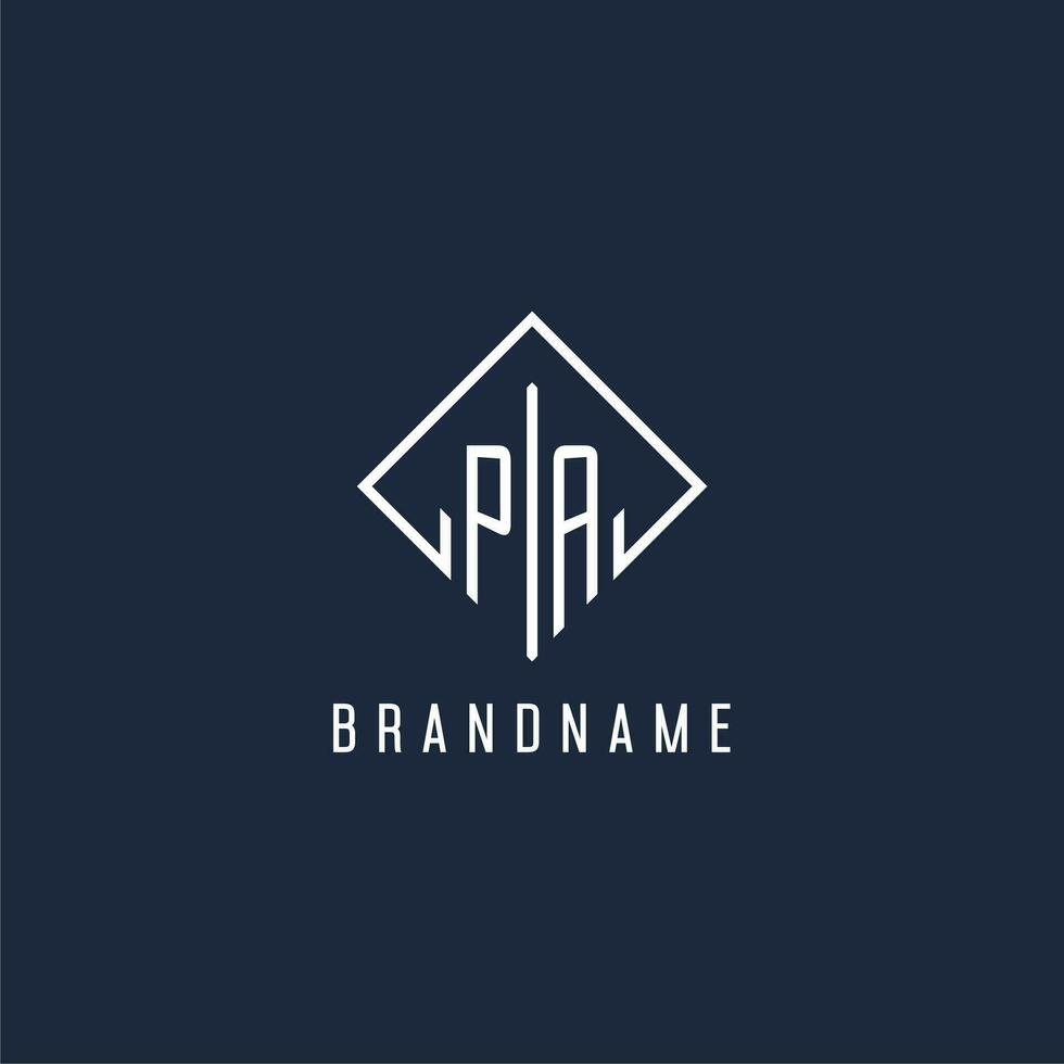 PA initial logo with luxury rectangle style design vector