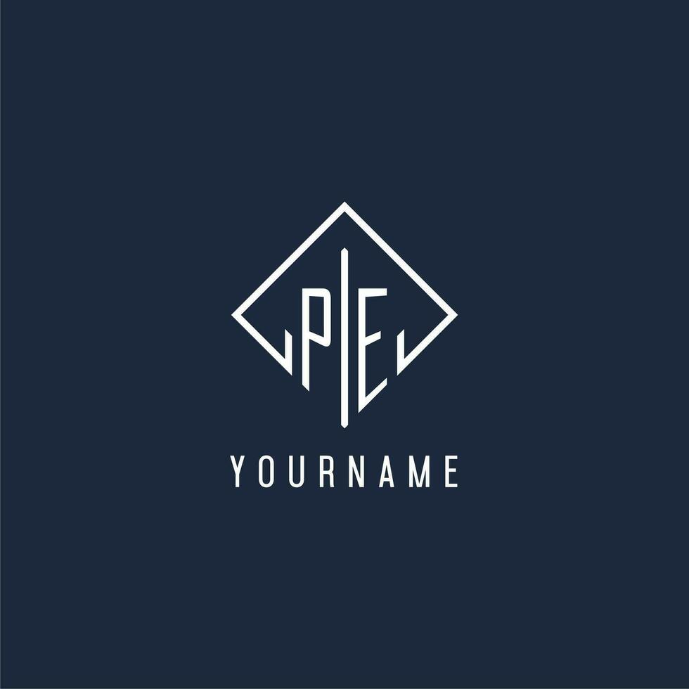 PE initial logo with luxury rectangle style design vector