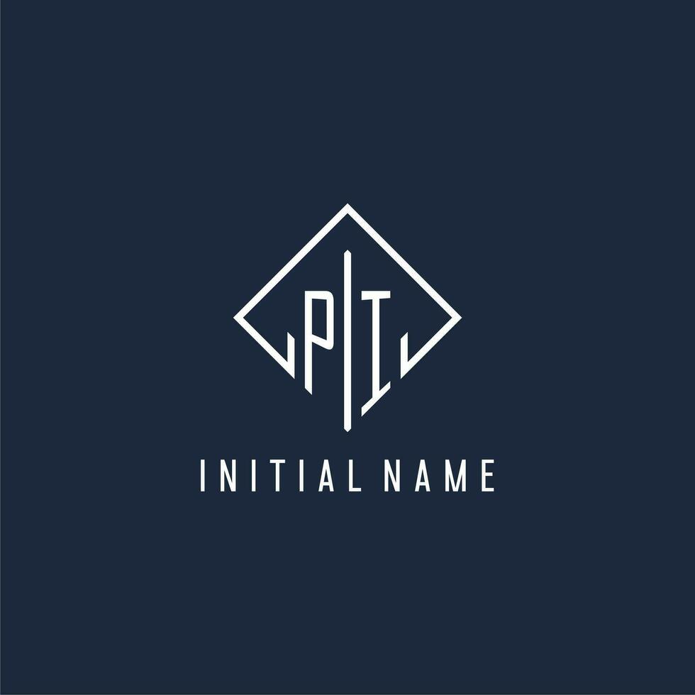 PI initial logo with luxury rectangle style design vector
