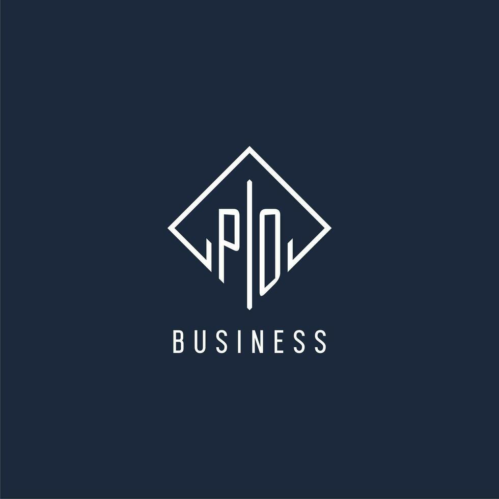 PO initial logo with luxury rectangle style design vector