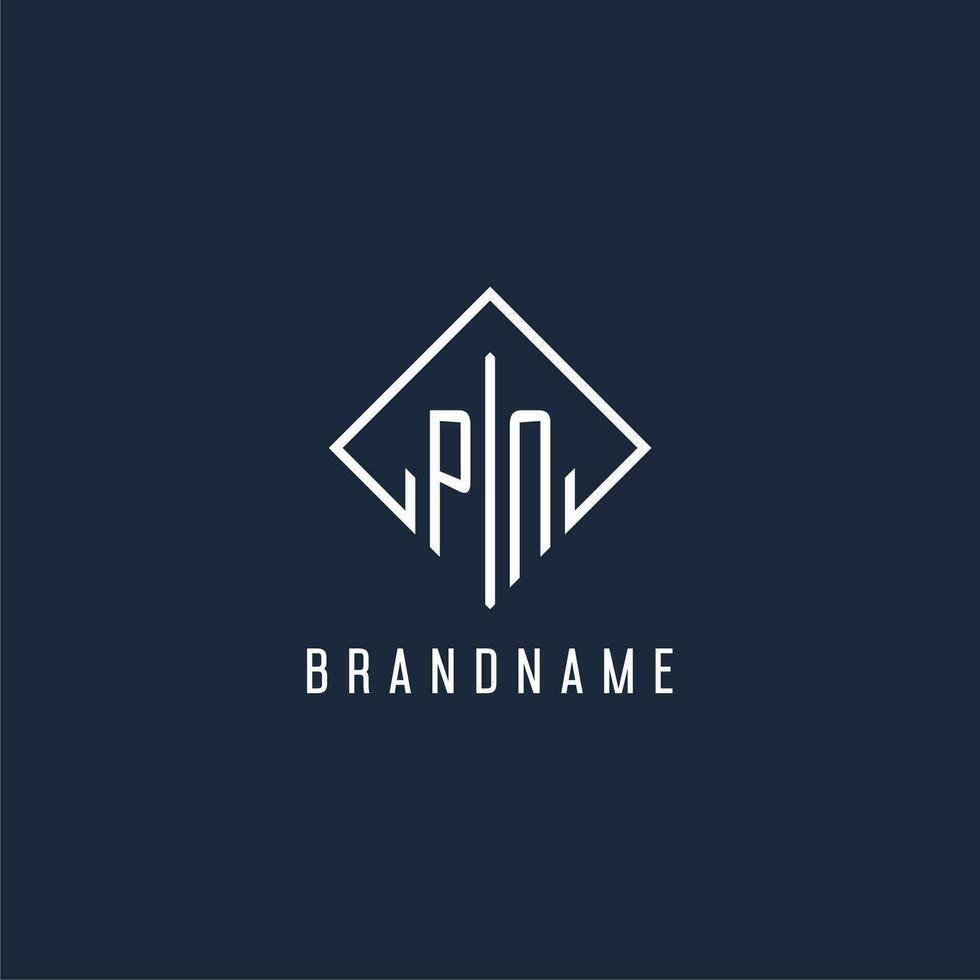 PN initial logo with luxury rectangle style design vector