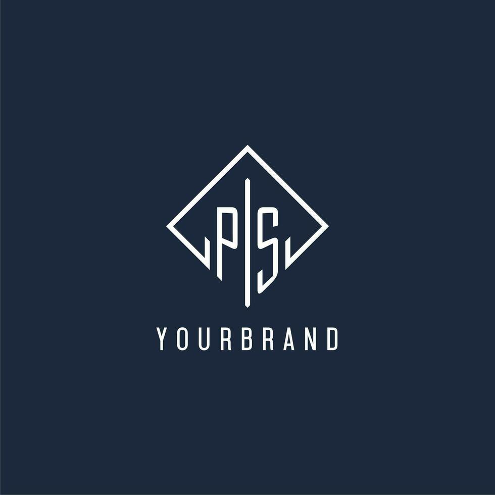 PS initial logo with luxury rectangle style design vector