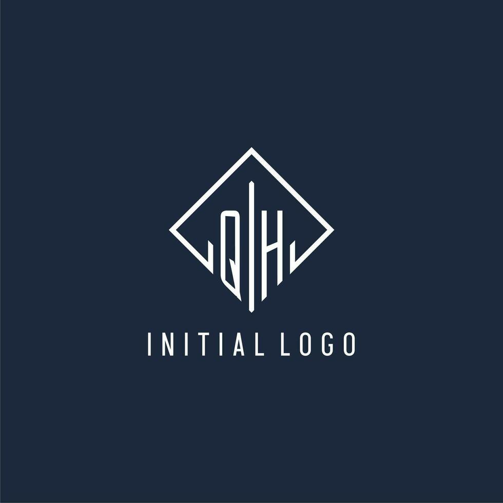 QH initial logo with luxury rectangle style design vector