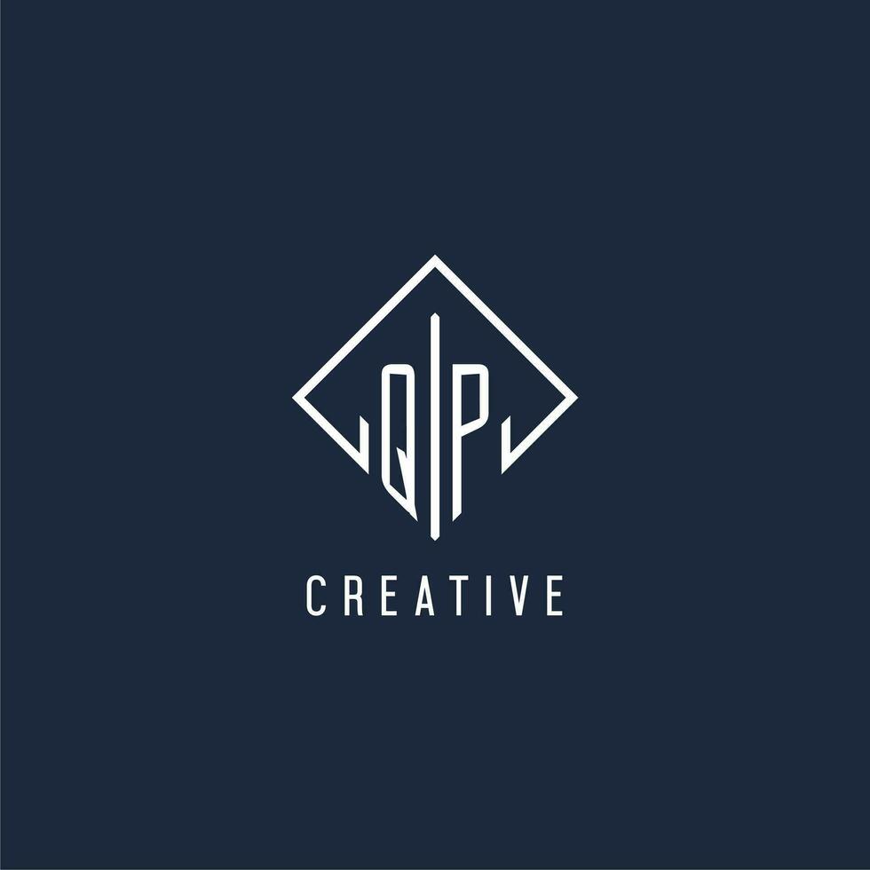 QP initial logo with luxury rectangle style design vector
