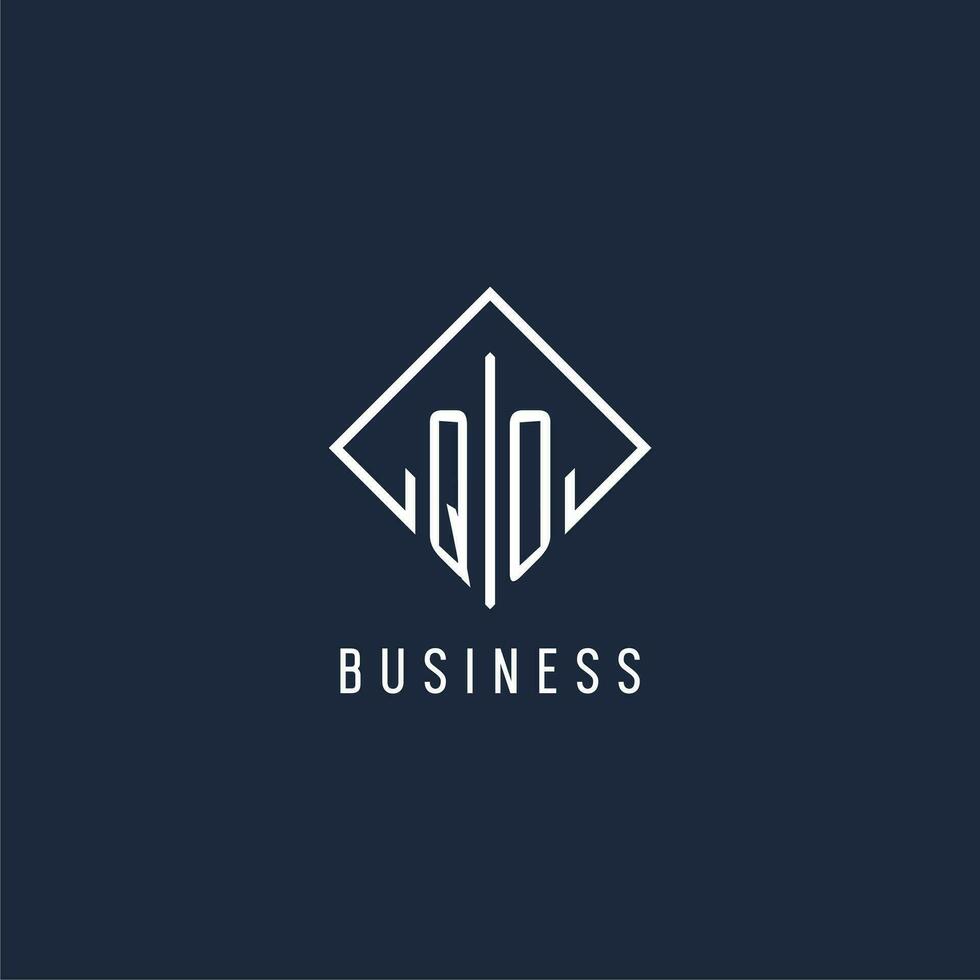 QO initial logo with luxury rectangle style design vector