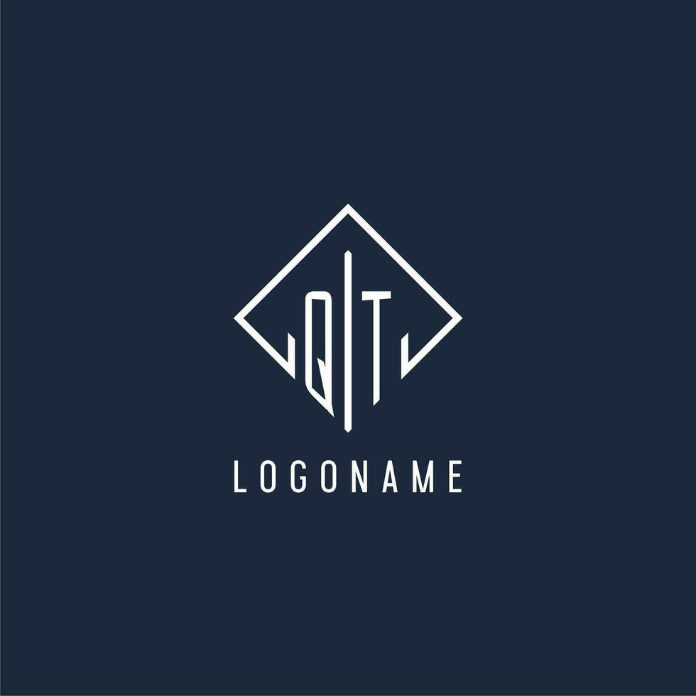 QT initial logo with luxury rectangle style design vector