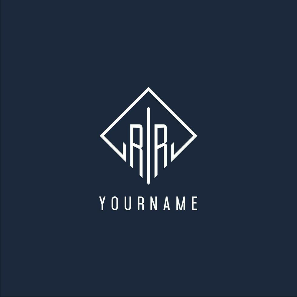 RR initial logo with luxury rectangle style design vector