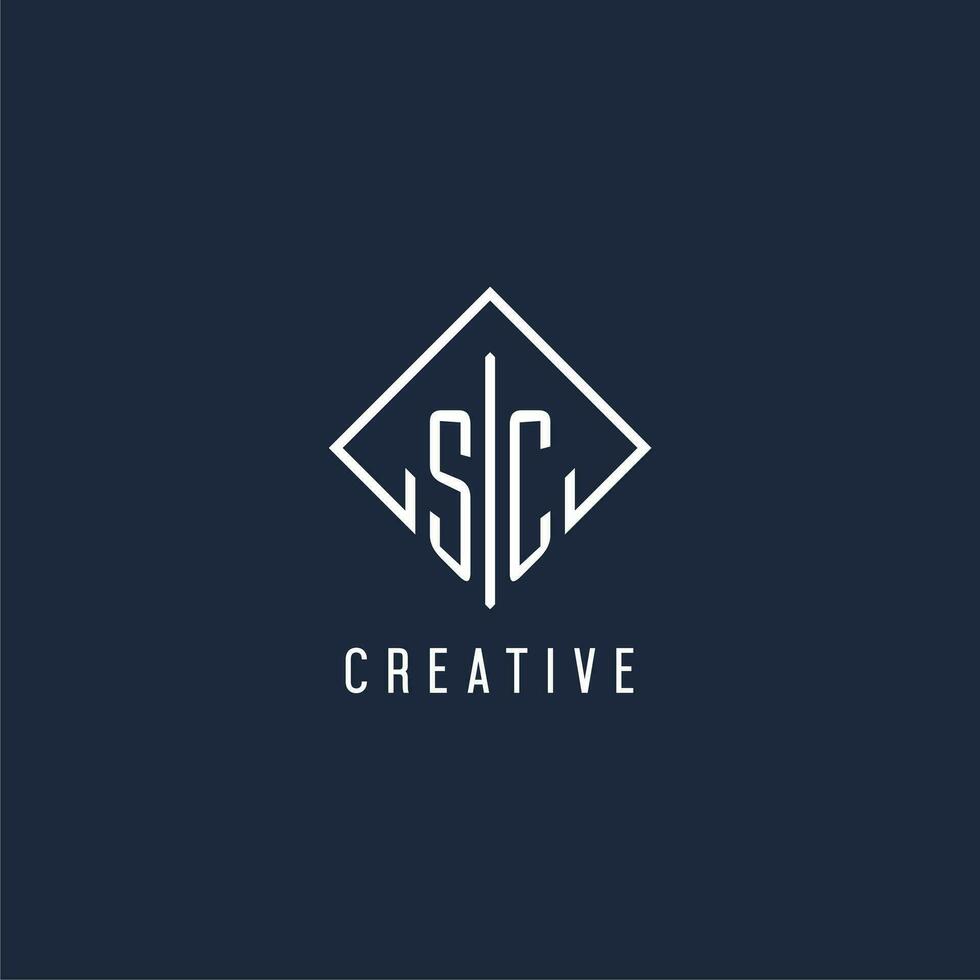 SC initial logo with luxury rectangle style design vector