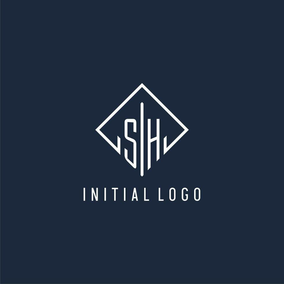 SH initial logo with luxury rectangle style design vector