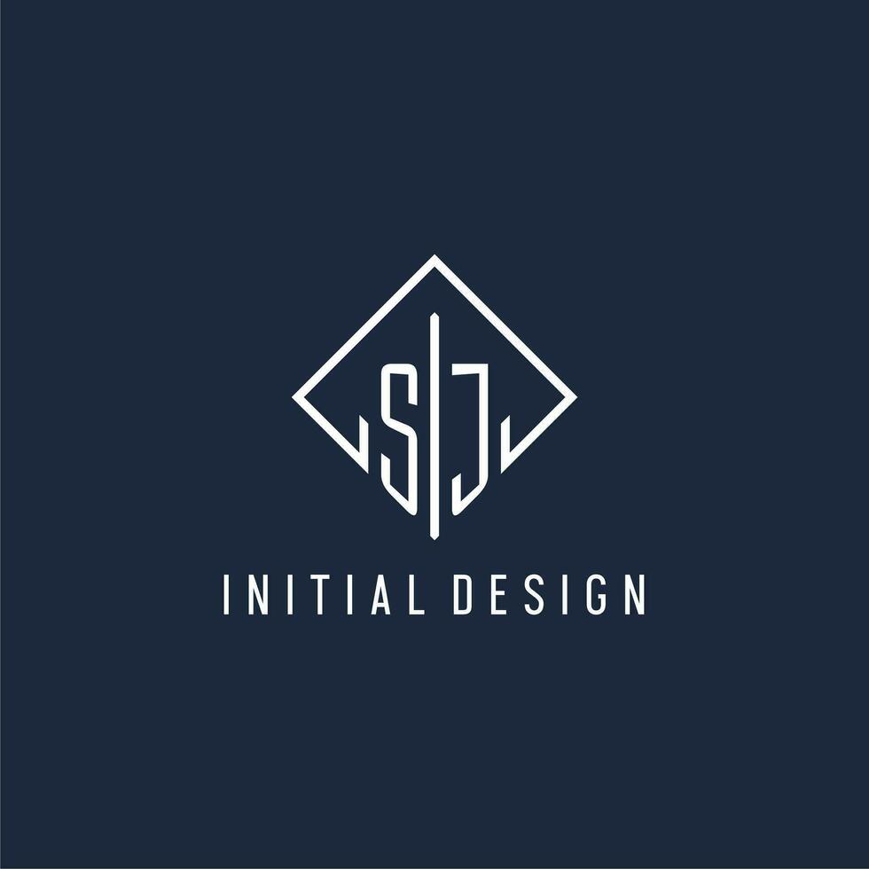 SJ initial logo with luxury rectangle style design vector