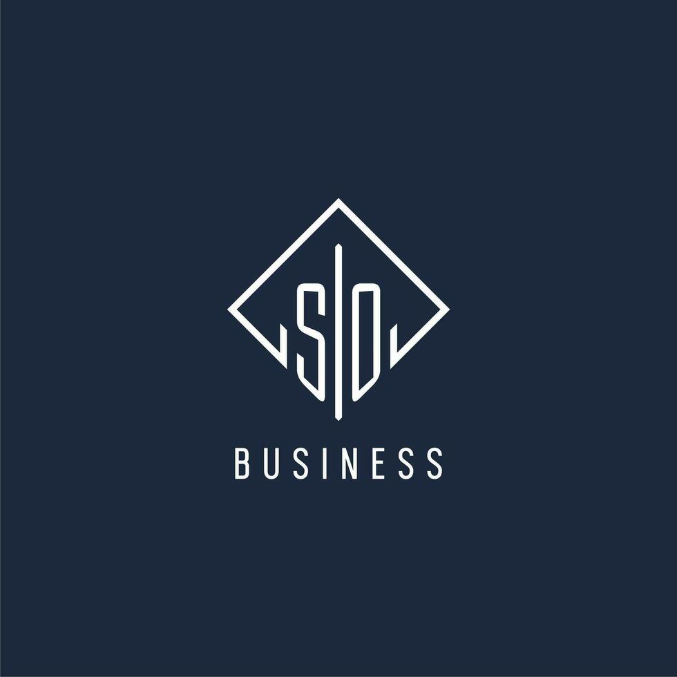 SO initial logo with luxury rectangle style design vector