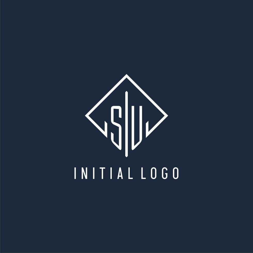 SU initial logo with luxury rectangle style design vector