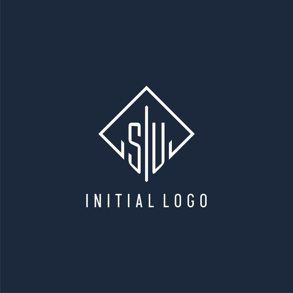 SU initial logo with luxury rectangle style design vector