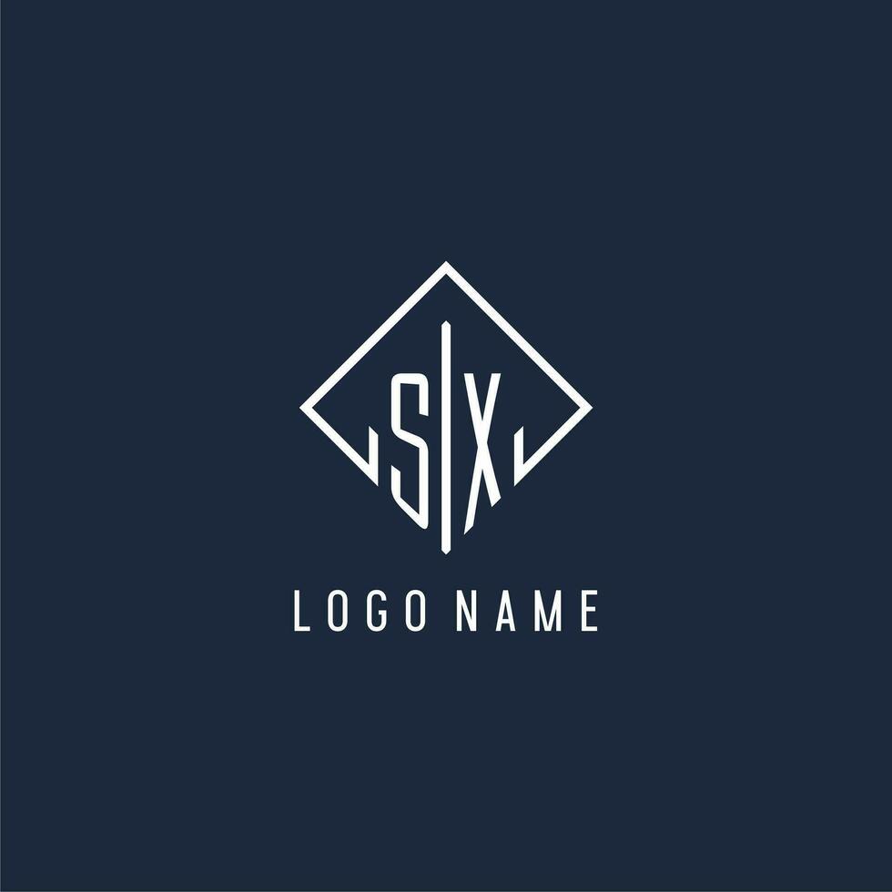 SX initial logo with luxury rectangle style design vector