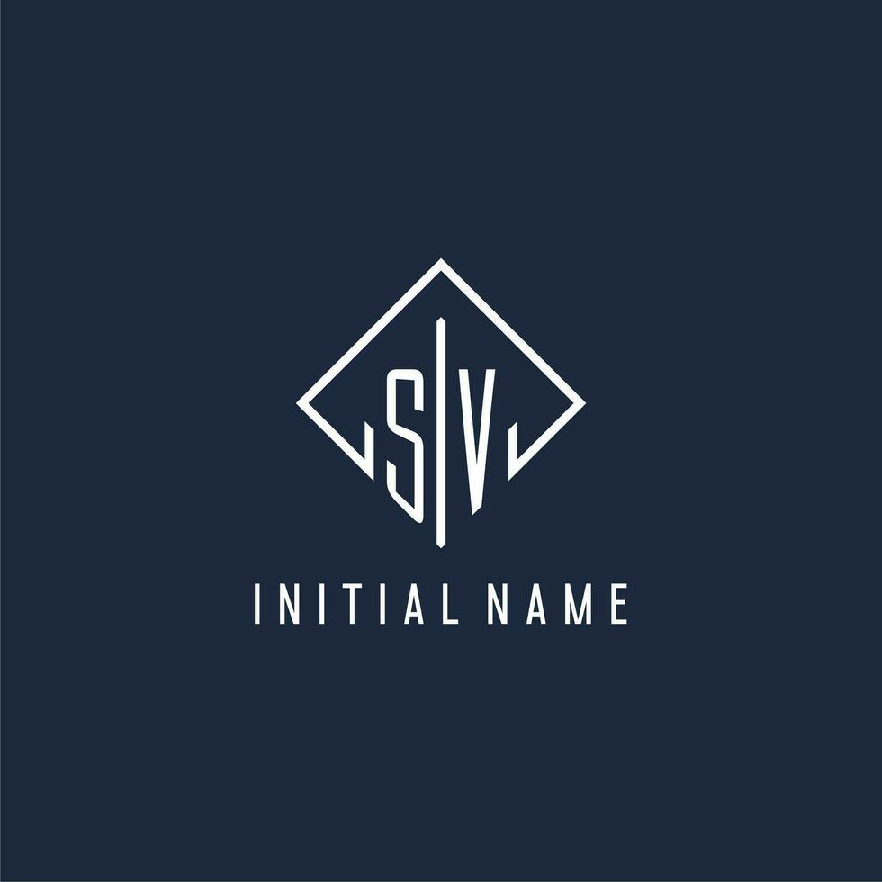 SV initial logo with luxury rectangle style design vector
