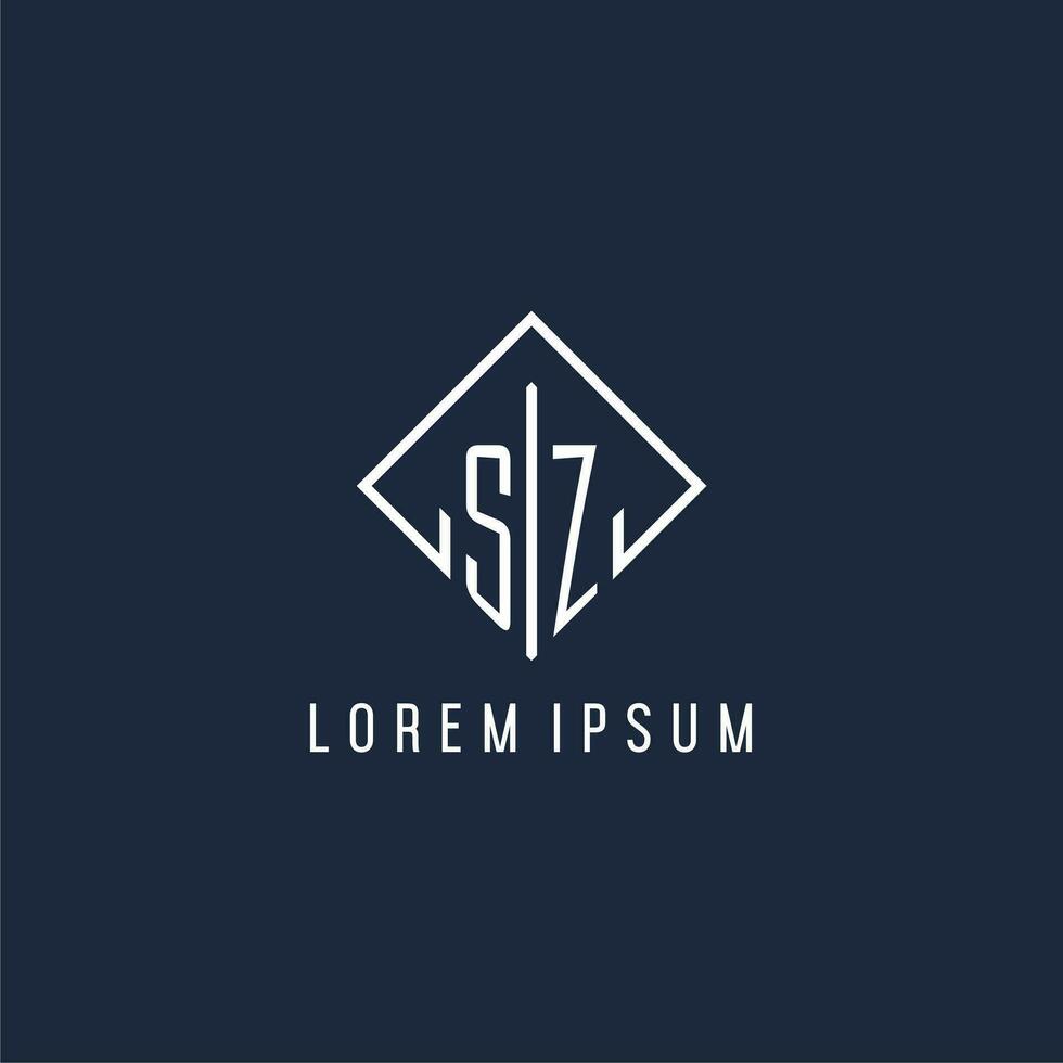 SZ initial logo with luxury rectangle style design vector