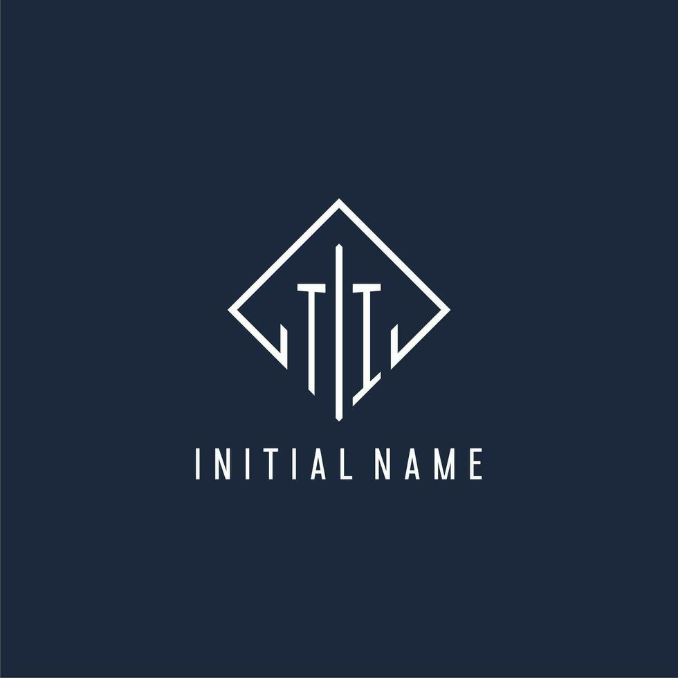 TI initial logo with luxury rectangle style design vector