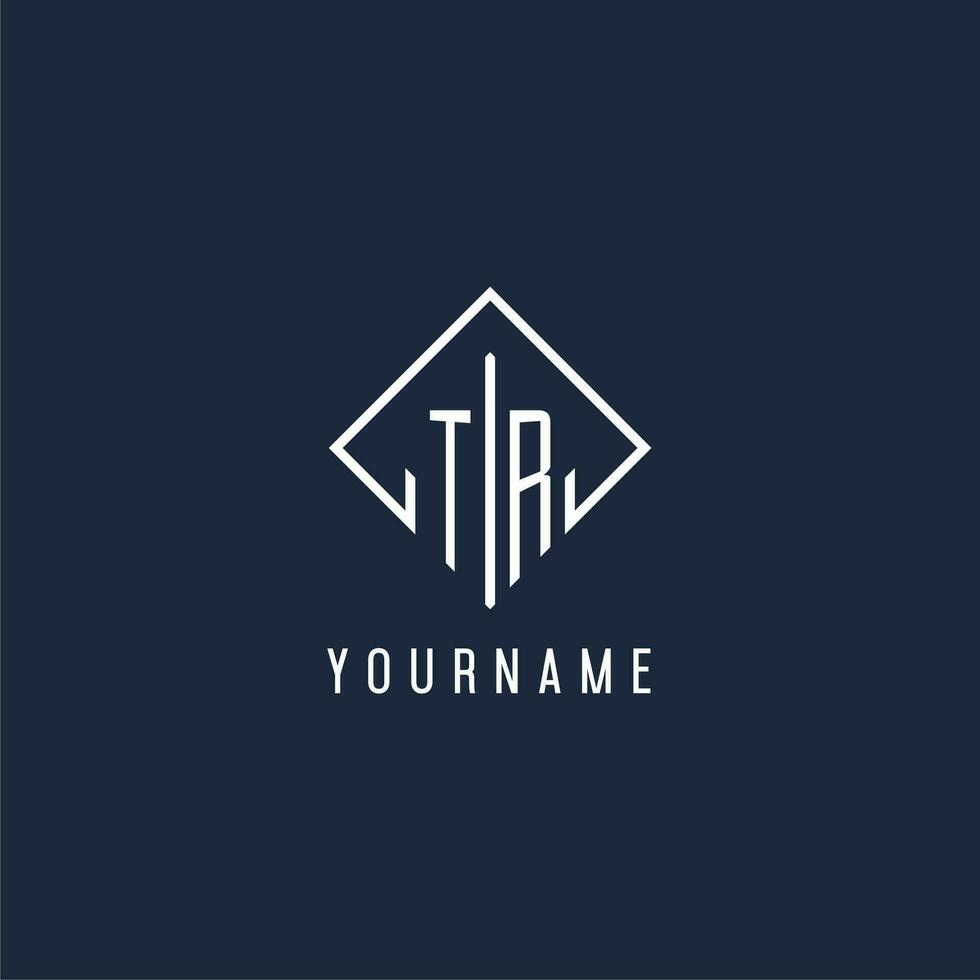 TR initial logo with luxury rectangle style design vector