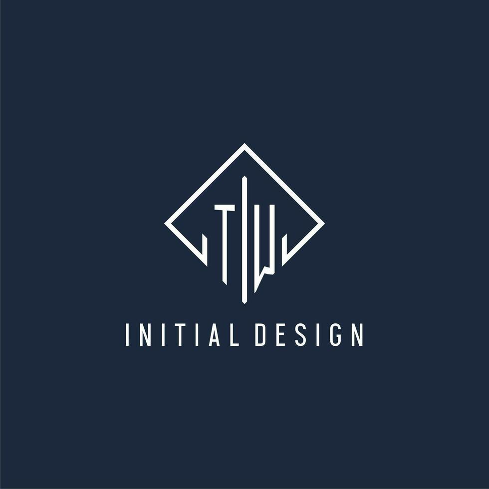 TW initial logo with luxury rectangle style design vector