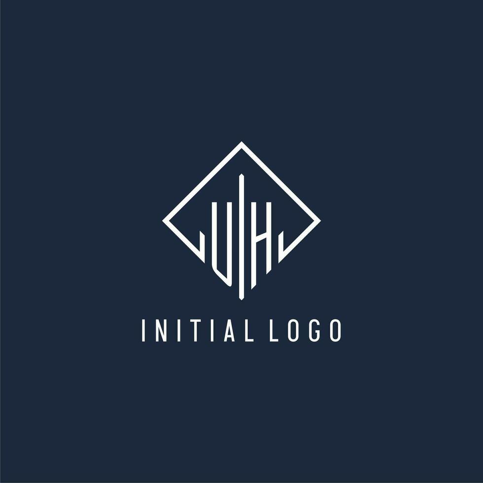 UH initial logo with luxury rectangle style design vector