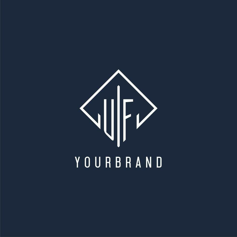 UF initial logo with luxury rectangle style design vector