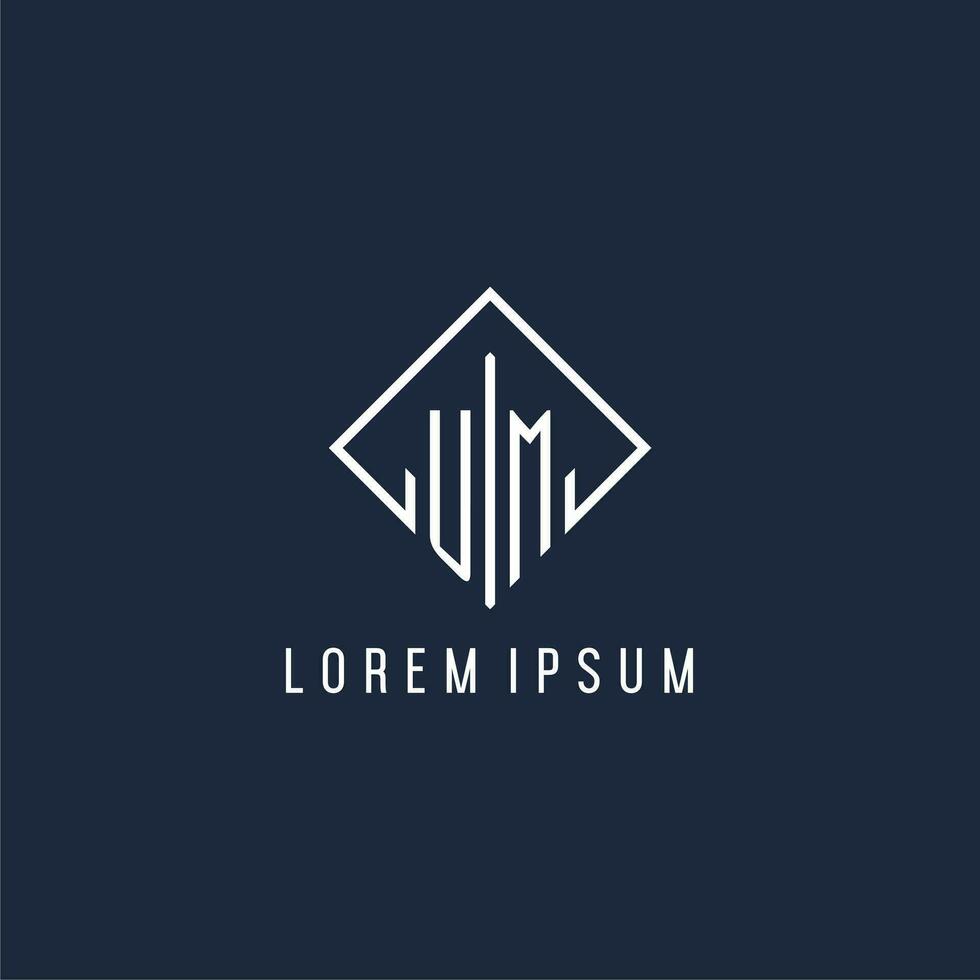 UM initial logo with luxury rectangle style design vector
