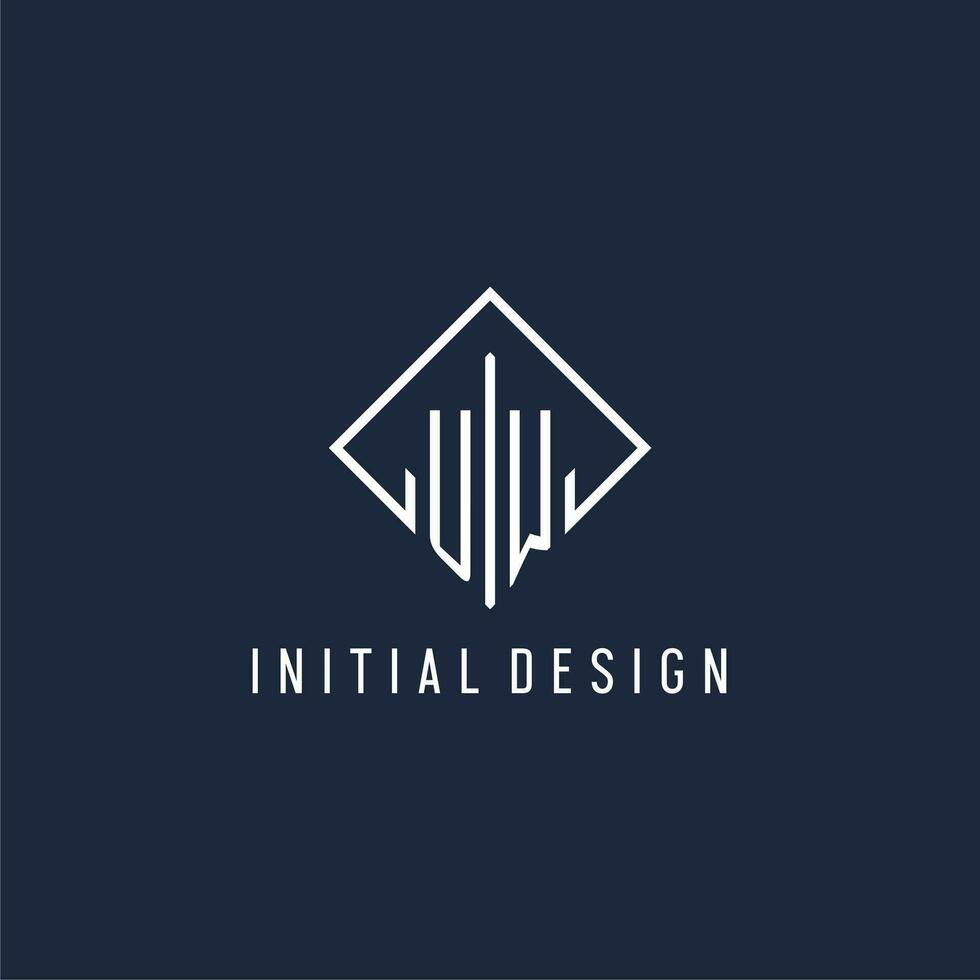 UW initial logo with luxury rectangle style design vector