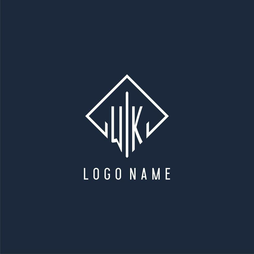 WK initial logo with luxury rectangle style design vector