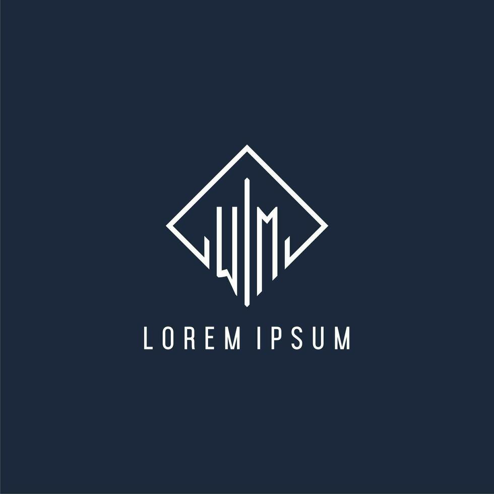 WM initial logo with luxury rectangle style design vector