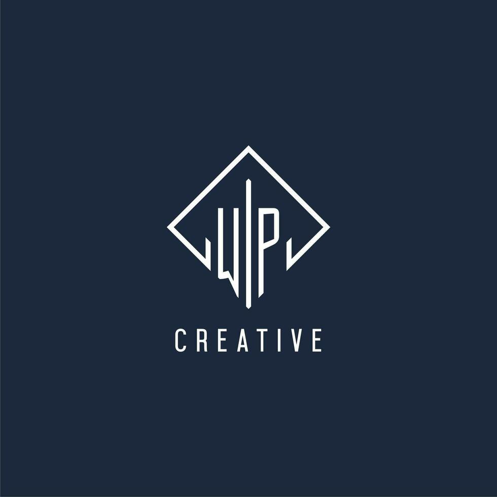 WP initial logo with luxury rectangle style design vector