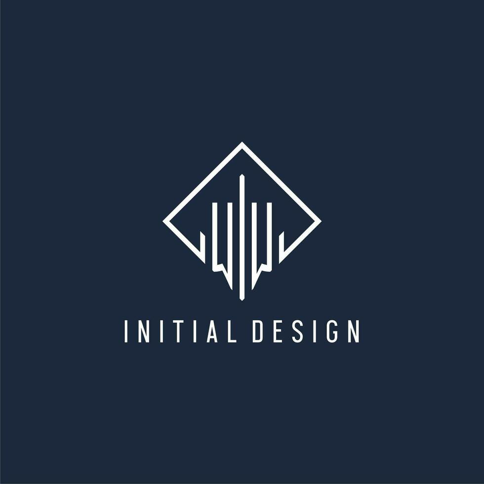 WW initial logo with luxury rectangle style design vector