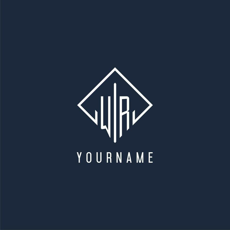 WR initial logo with luxury rectangle style design vector