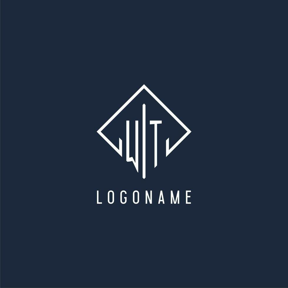 WT initial logo with luxury rectangle style design vector