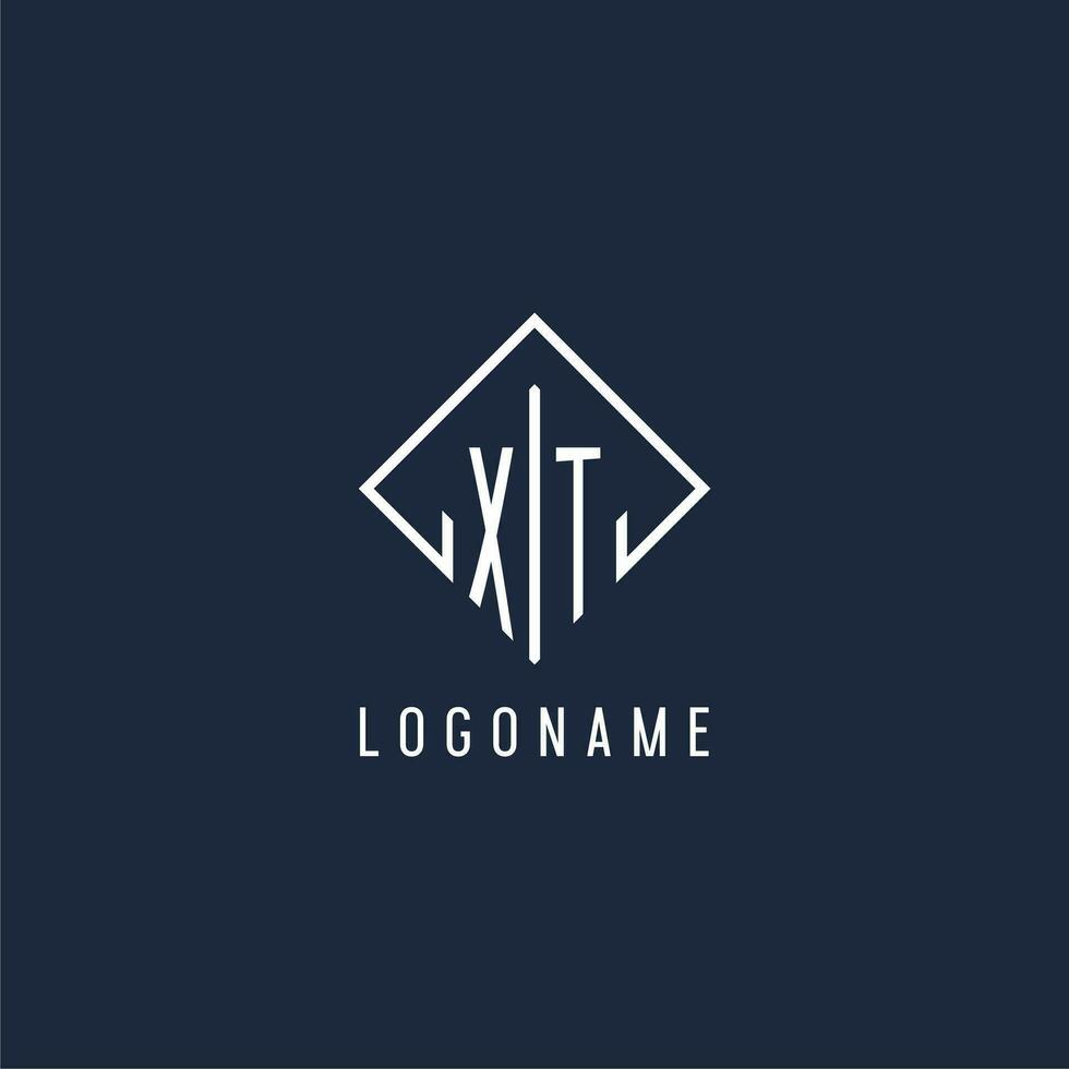 XT initial logo with luxury rectangle style design vector