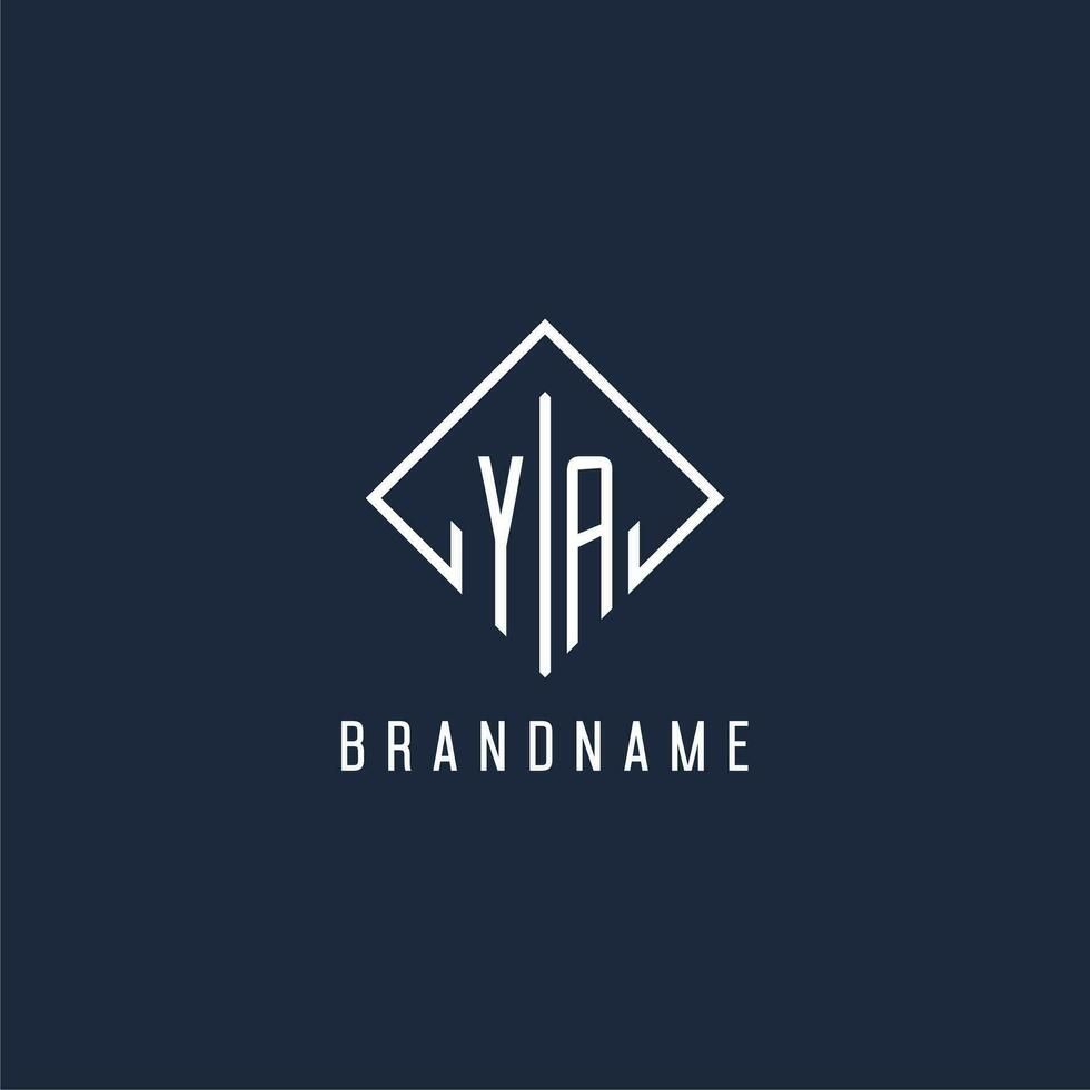 YA initial logo with luxury rectangle style design vector